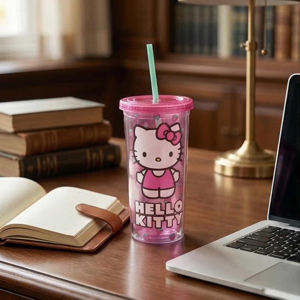 Hello Kitty Pink and Mint Double-Wall Tumbler with Straw